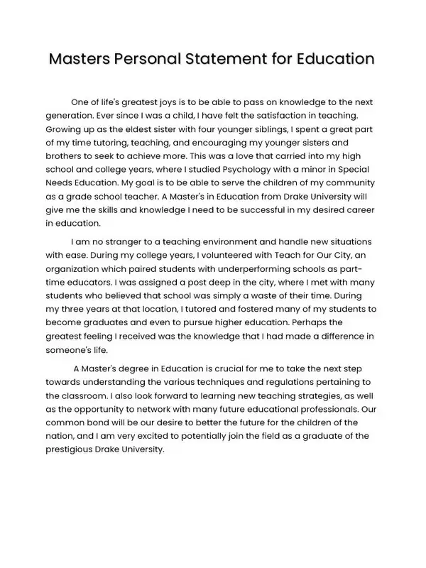 Personal Statement Template for Masters 08