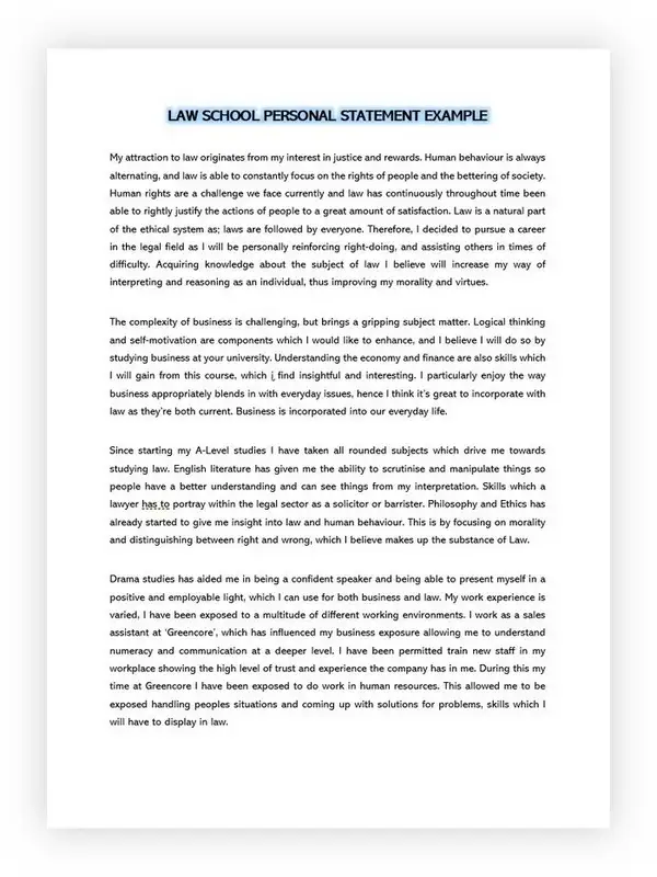 Personal Statement for Law School 01 Personal Statement for Law School 01