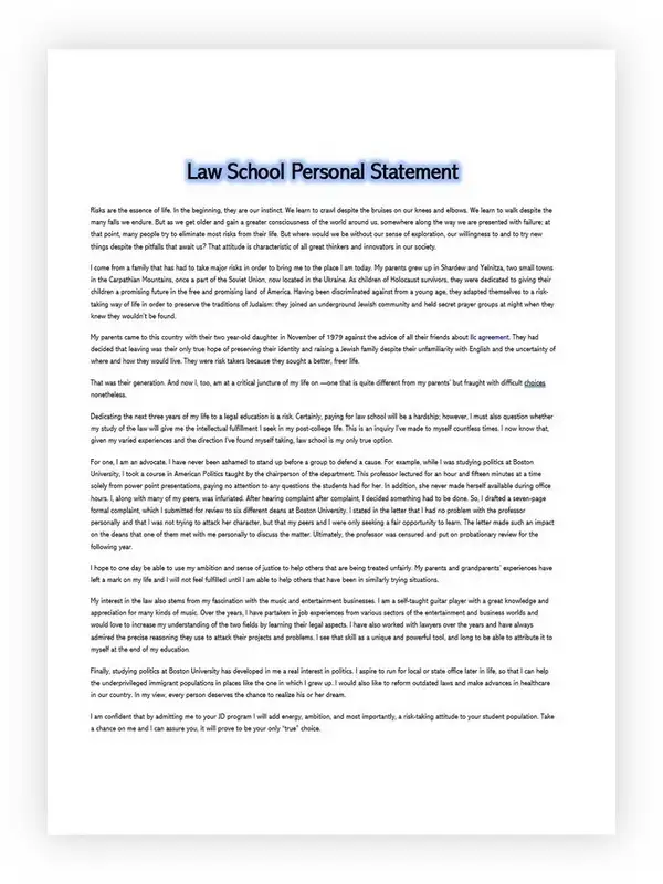 Personal Statement for Law School 09
