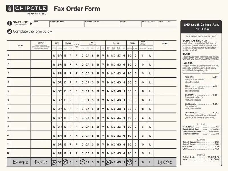fax order form chipotle menu pdf fax order form chipotle menu pdf